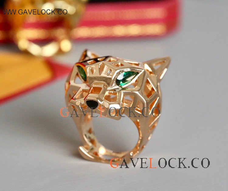 Cartier Panther Tsavorite Garnets Onyx Rings Rose Gold